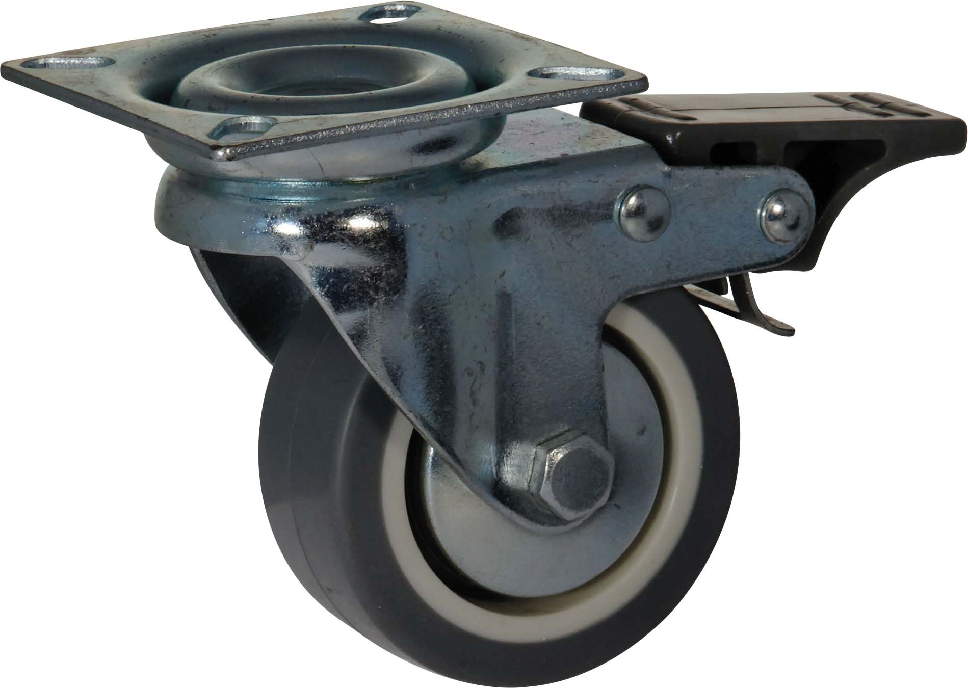 Roulette zinguée pivotante avec frein 50mm entraxe 46x46mm 38kg - 26381