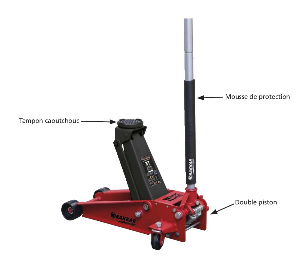 Cric rouleur 3t double piston 128/465mm longueur 695mm DRAKKAR EQUIPEMENT - 52540