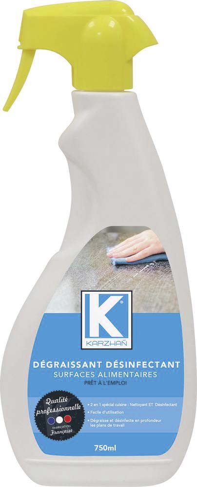 Désinfectant et dégraissant pour surfaces alimentaires - flacon spray 750ml KARZHAN - 57613