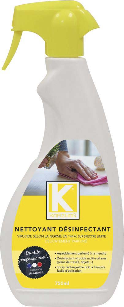 Désinfectant et nettoyant multi-surfaces virucide parfum menthe - flacon spray de 750ml KARZHAN - 57615