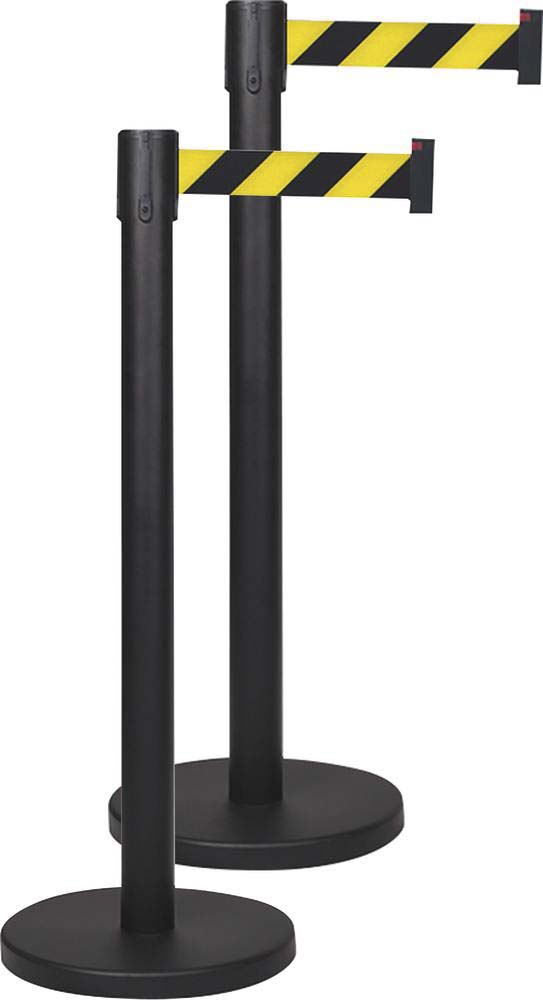 Poteau avec dérouleur de sangle automatique jaune/noir 48mmx2,3m - lot de 2 pcs - 61550
