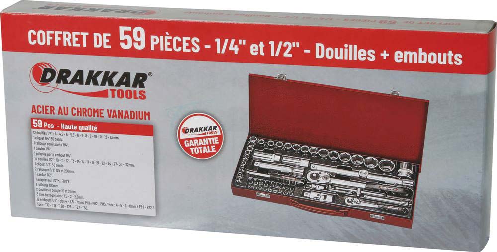 Coffret métallique de douilles 1/4' 1/2' DRAKKAR TOOLS - 67686