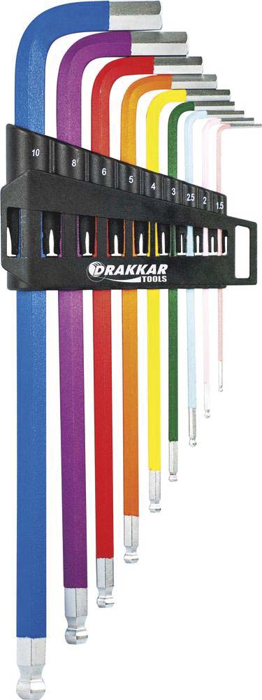 Clés mâles coudées hexagonales extra longues de 1,5 à 10mm - étui de 9 pcs DRAKKAR TOOLS - 68422