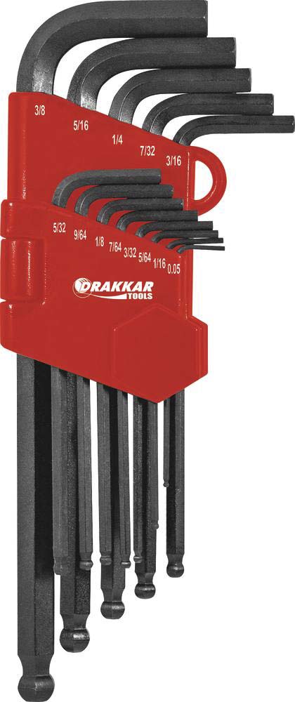 Clés mâles coudées hexagonales longues en pouce 0,05 à 3/8' DRAKKAR TOOLS - 68426