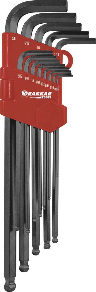 Clés mâles coudées hexagonales extra longues en pouce 0,05 à 3/8' DRAKKAR TOOLS - 68428