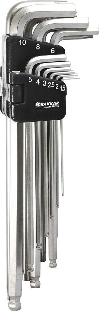 Jeu de 18 clés mâles coudées extra longues hexagonales 1,5 à 10mm et torx t10 à t50 DRAKKAR TOOLS - 68441