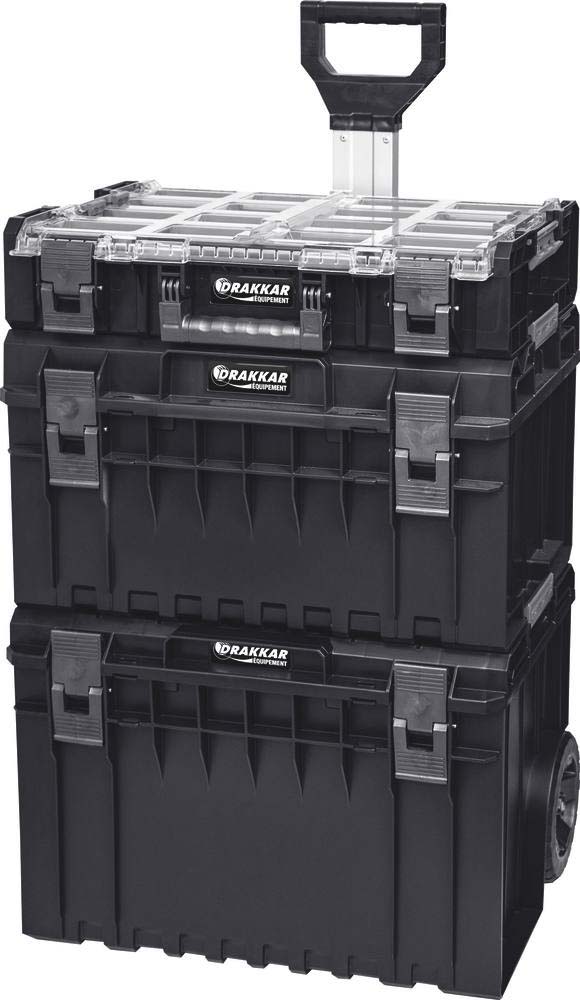 Servante sur roues x 3 boîtes de rangement + poignée télescopique 600x460x835mm DRAKKAR EQUIPEMENT - 72729