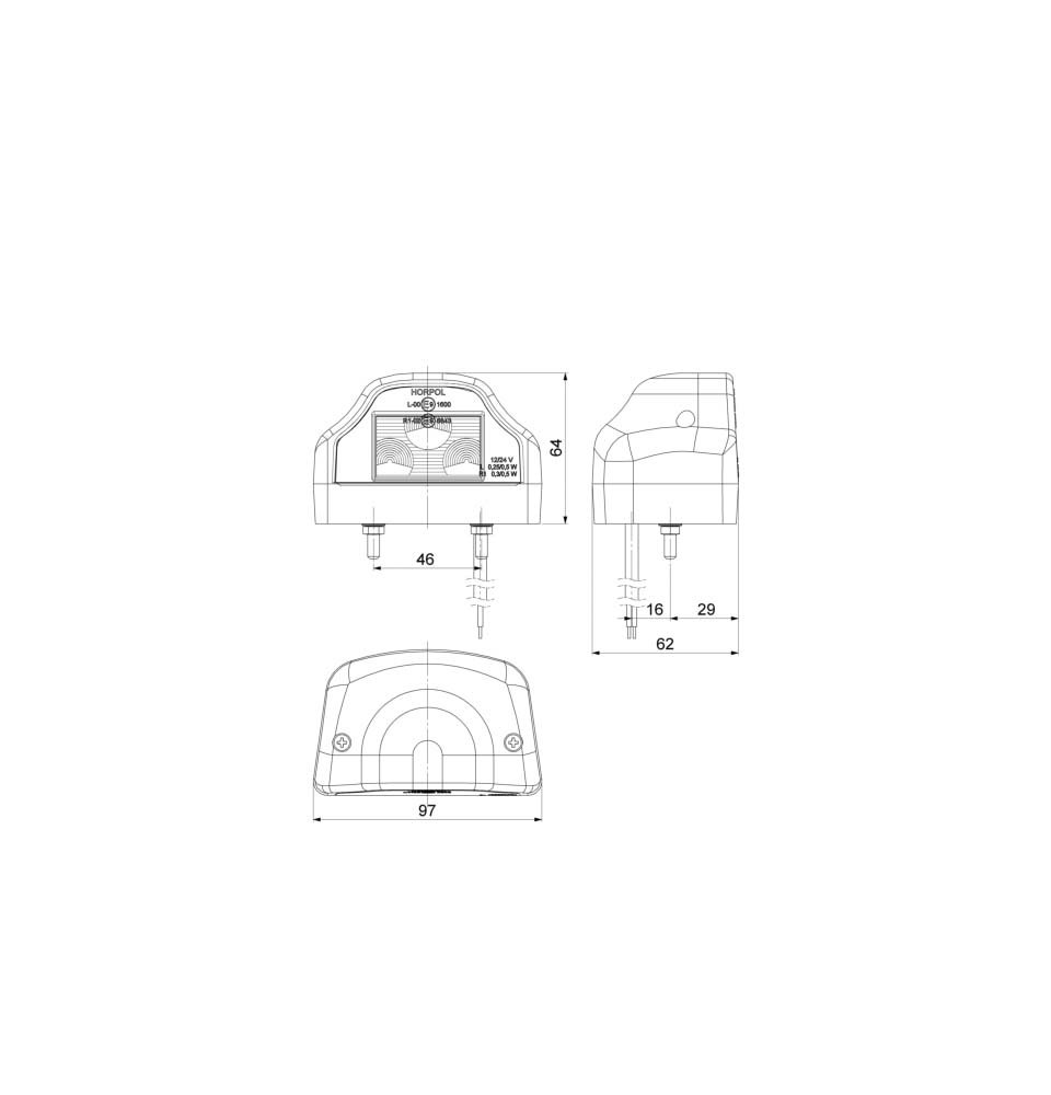 Feu éclaireur de plaque led 12/24v entraxe 46mm - 79606