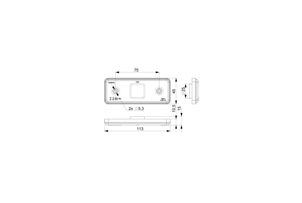 Feu de position led 12/24v rouge rectangulaire avec catadioptre à fixer - 79820
