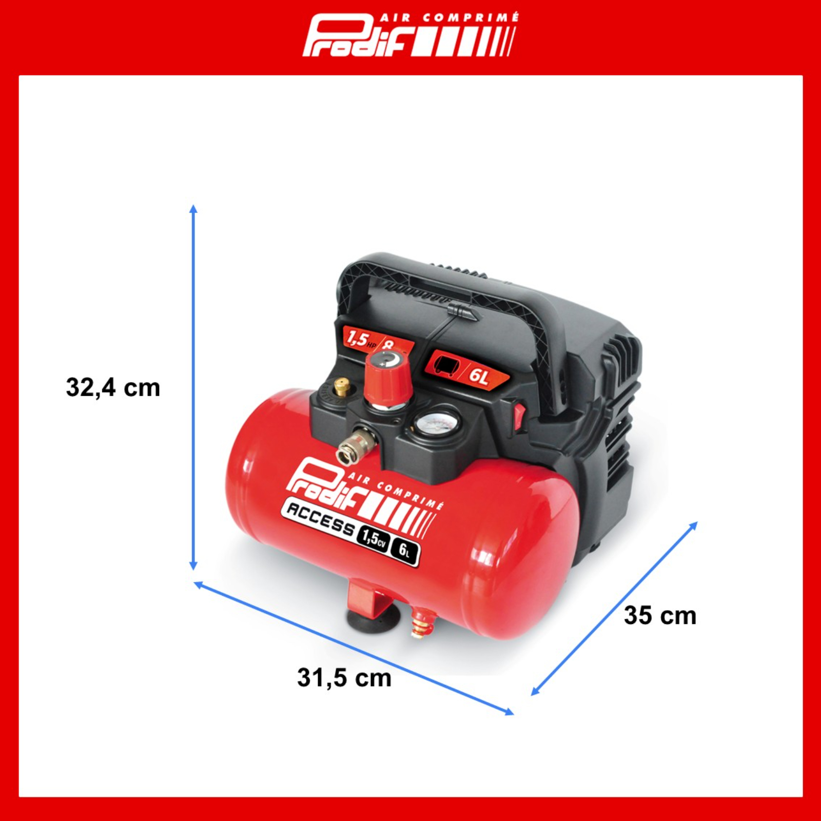 Compresseur coaxial 6L 1,5CV PRODIF avec accessoires - 01906SHKNH