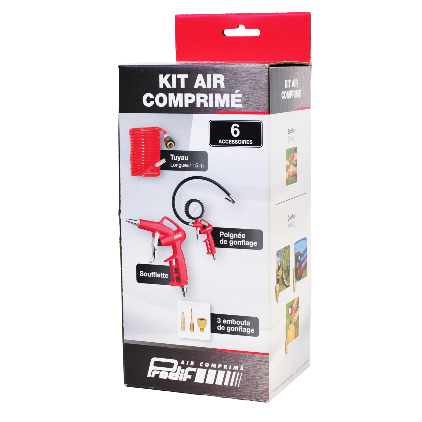 Kit accessoires compresseur avec tuyau spiral 5 m et soufflette PRODIF - 5017NH