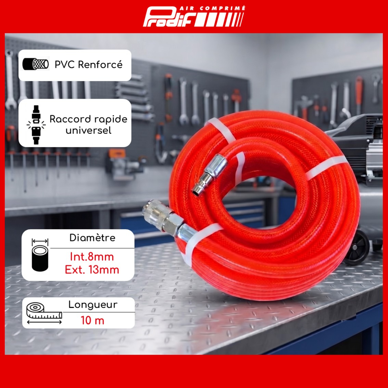 Tuyau air PVC PRODIF 10 m - 8 x 13 mm - 8910V