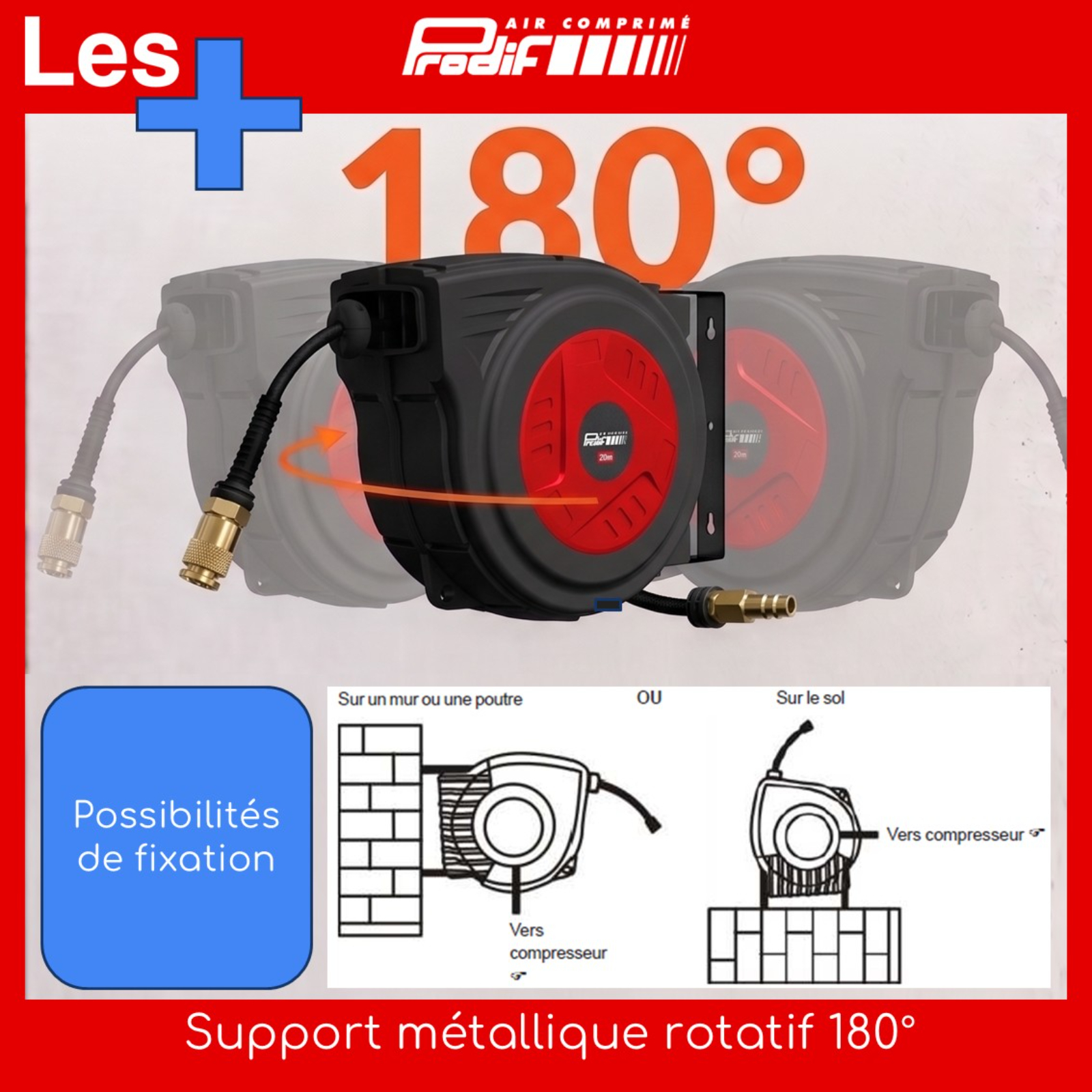 ENROULEUR AUTOMATIQUE AIR COMPRIME 15+1,5M PRODIF - EN 15