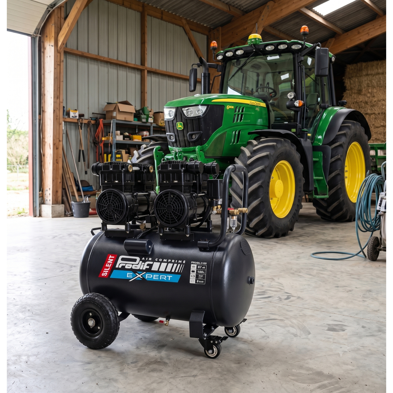 Compresseur ultra silencieux PRODIF 100 litres 3 CV 8 bar 1400 tours/min PROSIL3100
