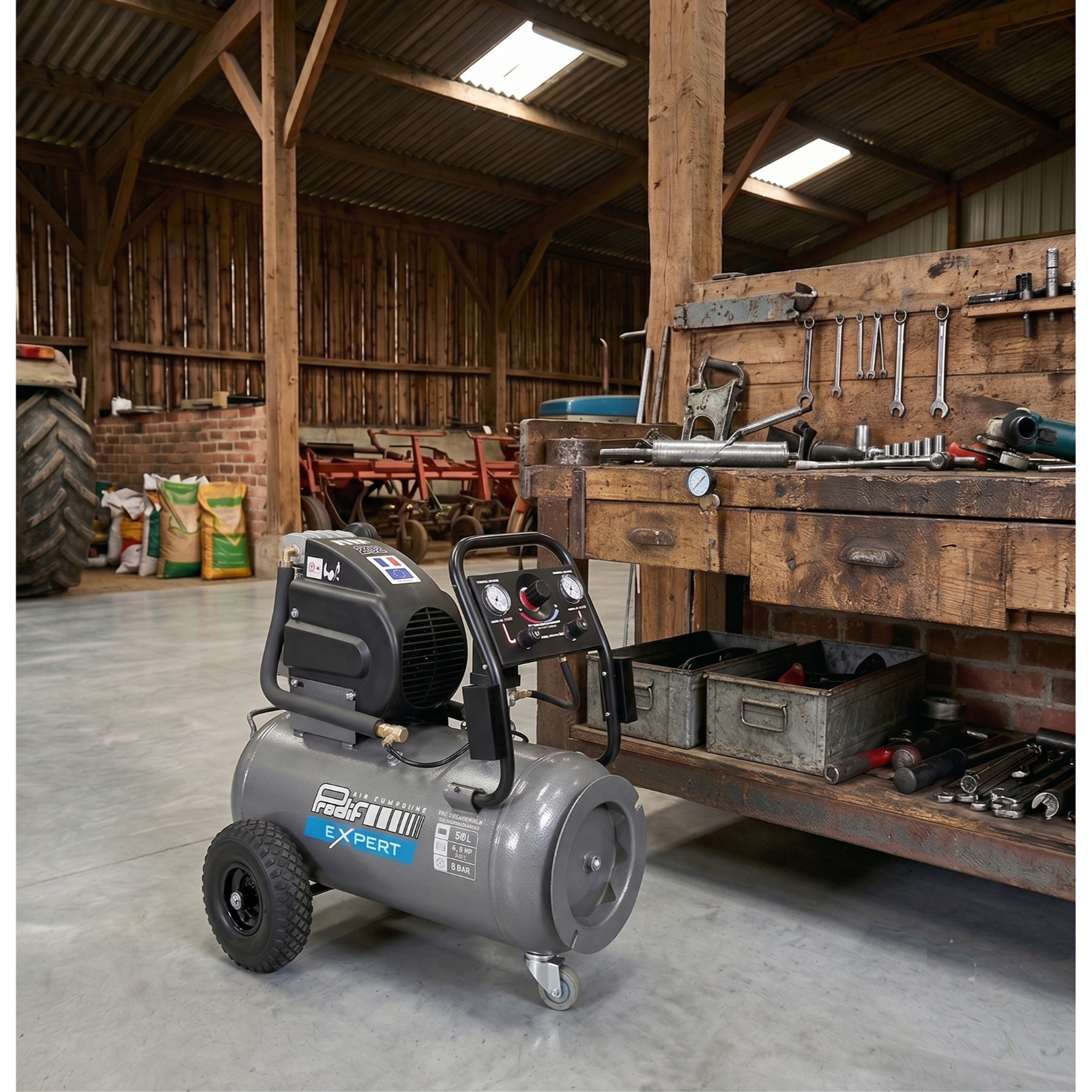 Compresseur PRODIF 50 litres 8 bar 2,5 cv 8,1 m3 /h TRE1105025GJ