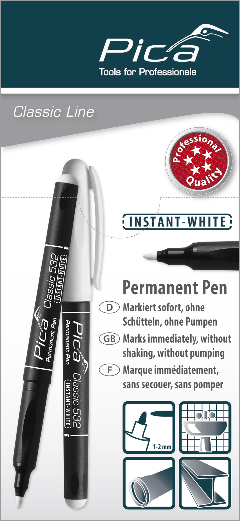 Feutre pica classic 'instant white' 1 - 2mm PICA - 53252