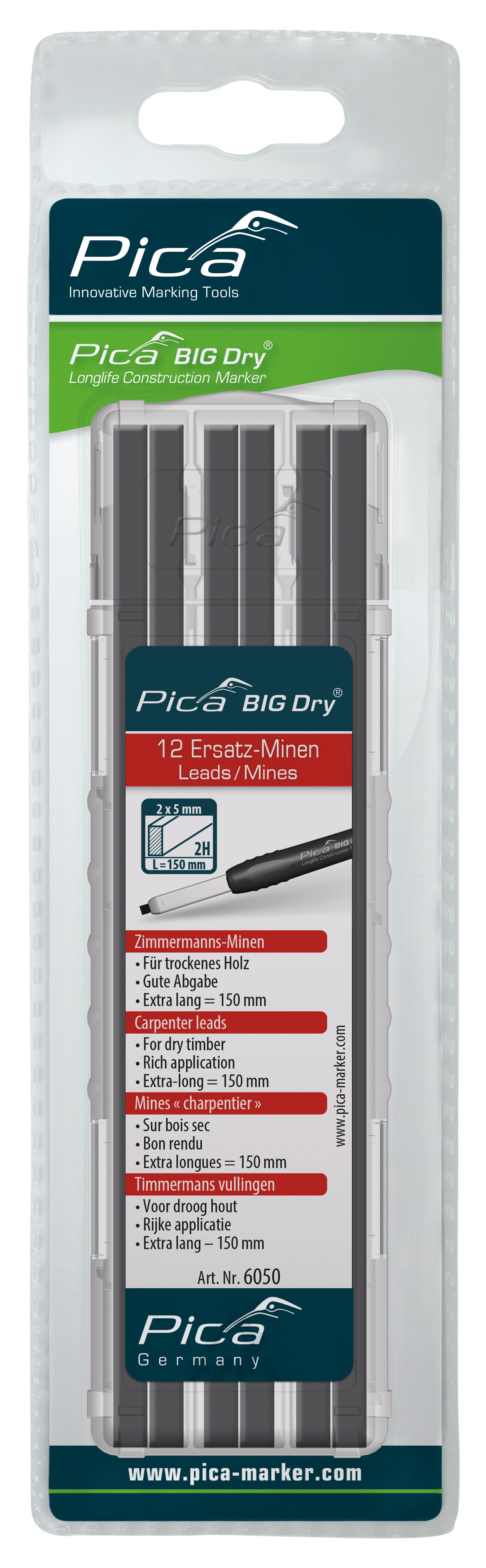 Etui de 12 mines pica big dry mines charpentier PICA - 6050