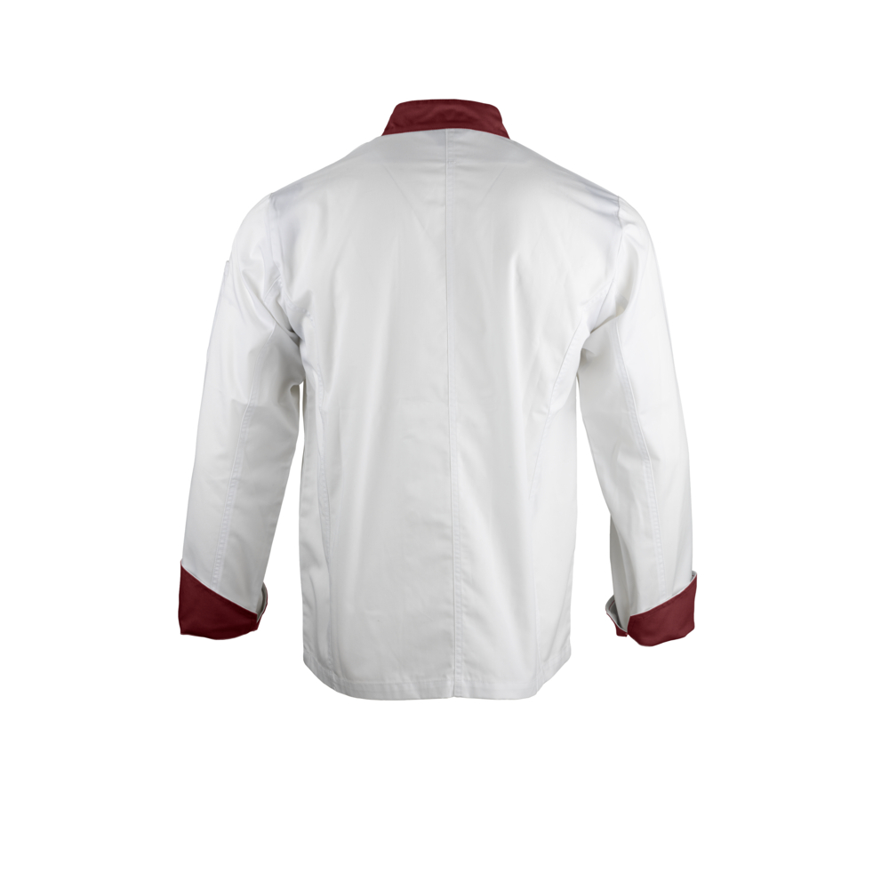 Veste cuisine manches longues parements - double pressions MEDAILLON C1 BLANC BORDEAUX - LMA LEBEURRE - 2299