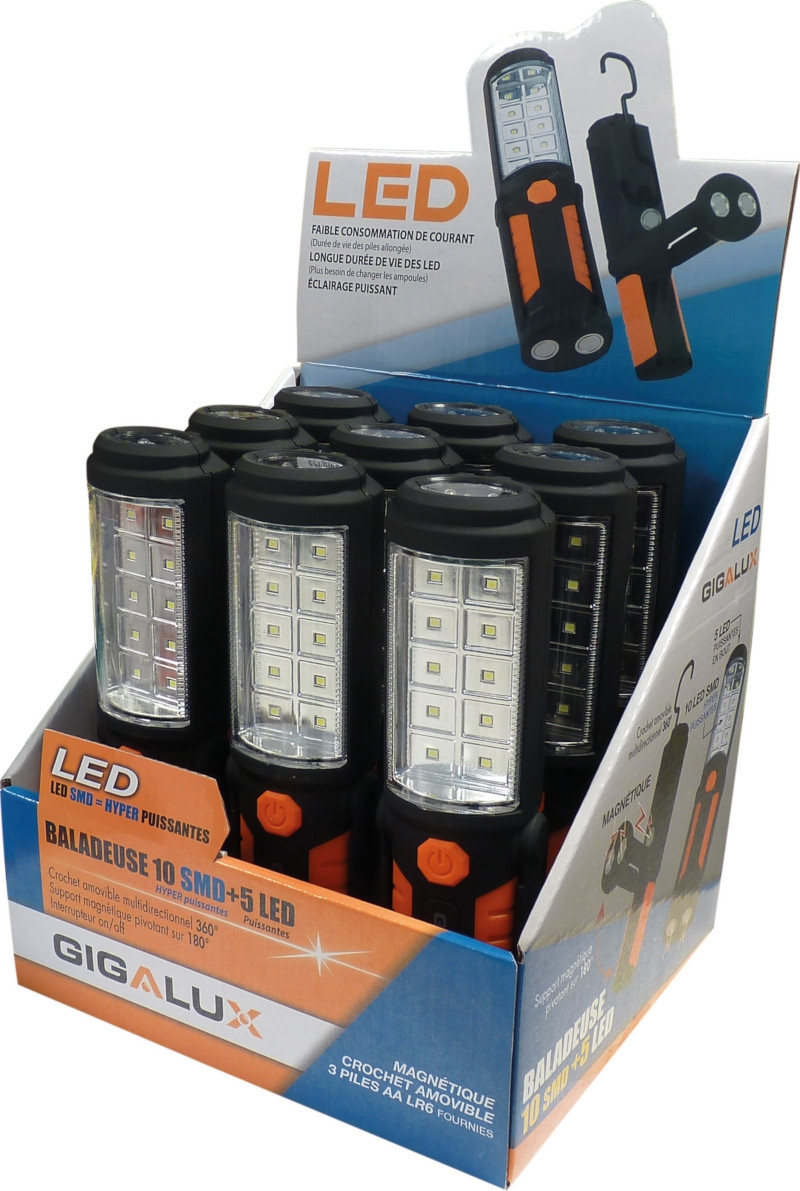 Baladeuse 10+5 leds smd sur pile 3xaa lr6 fournies GIGALUX - 02160