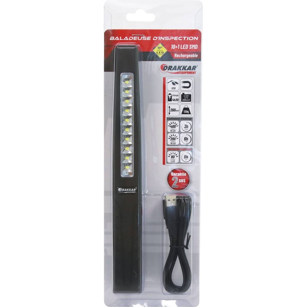 Baladeuse d'atelier LED 400 lumens rechargeable DRAKKAR - 02228