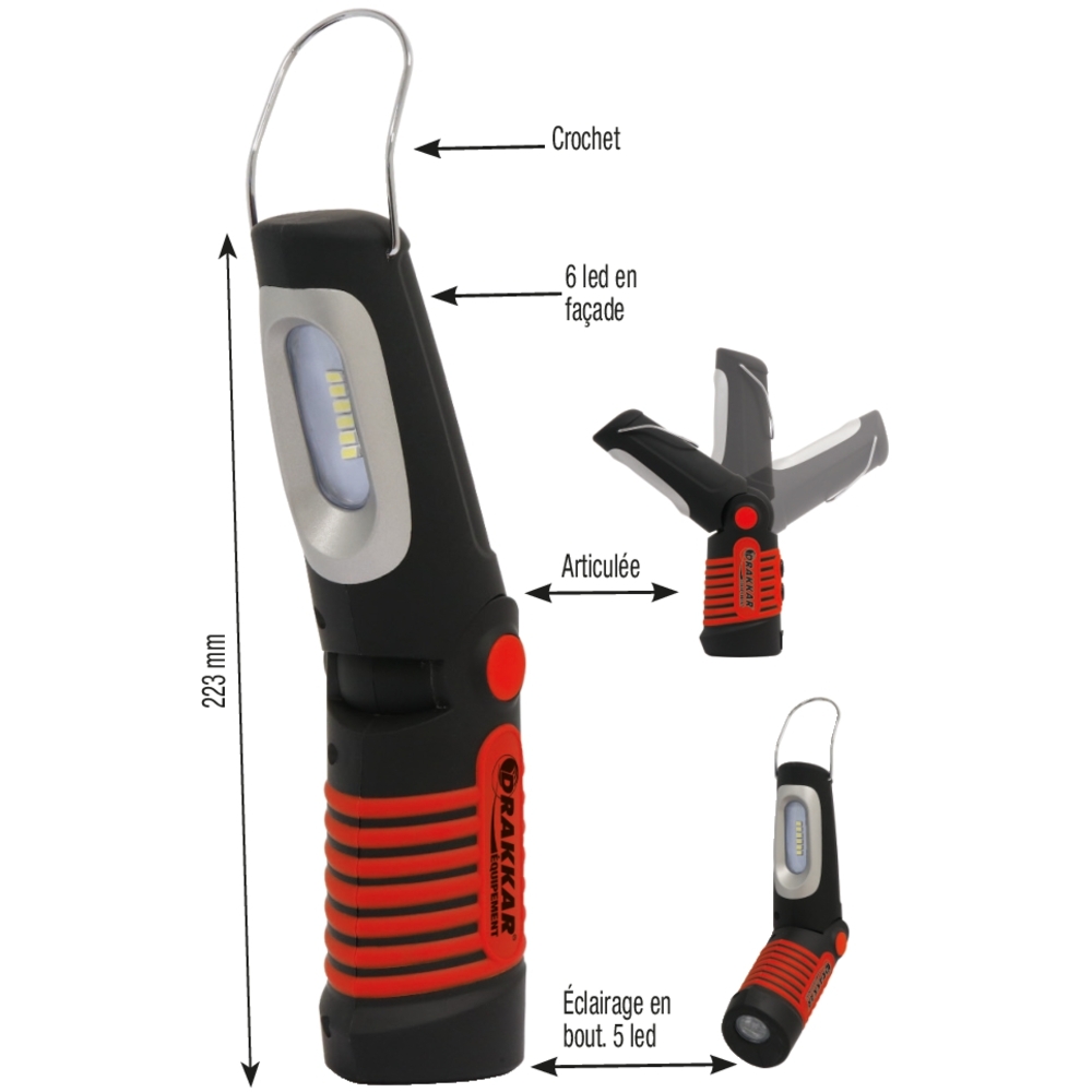 Baladeuse d'atelier LED 300 lumens articulée rechargeable DRAKKAR - 02255
