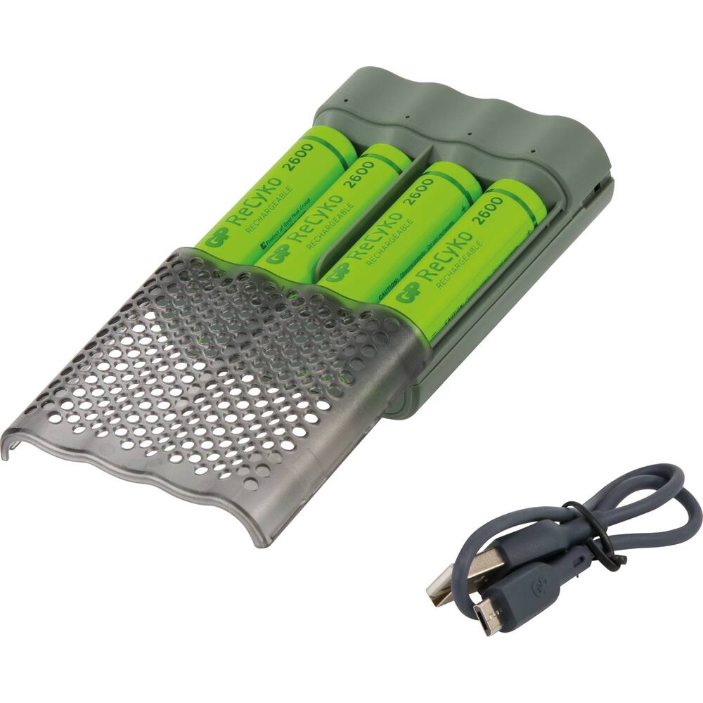 Chargeur USB ultra rapide avec 4 piles rechargeables AA/HR06 2600mAh GP - 02582