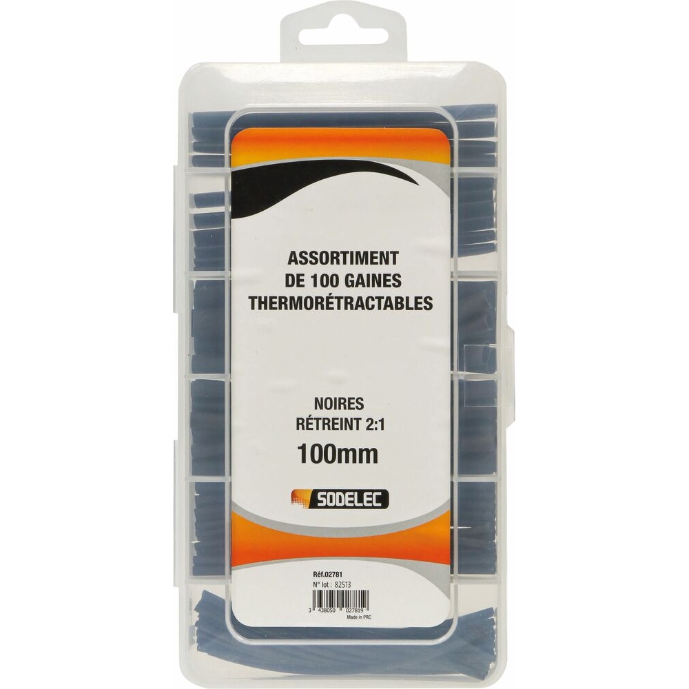 Gaine thermorétractable 100mm 2:1 noire - Coffret de 100 pcs SODELEC - 02781