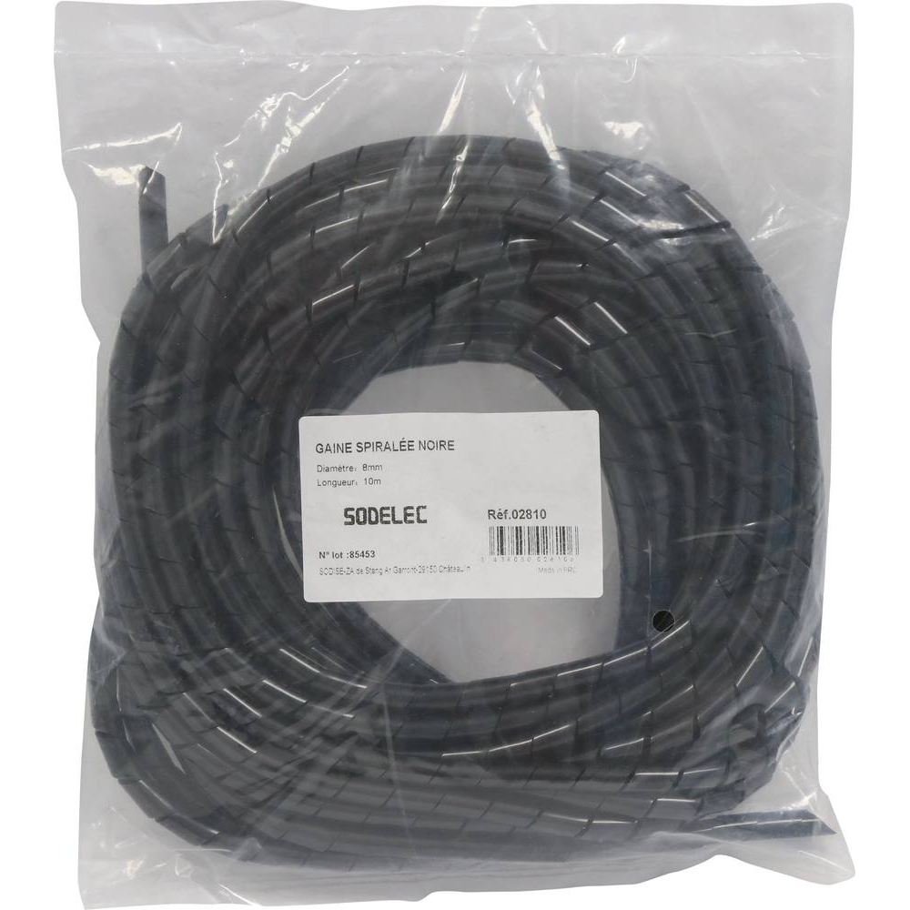 Gaine spiralée 6,7/8mm 10m noire SODELEC - 02810