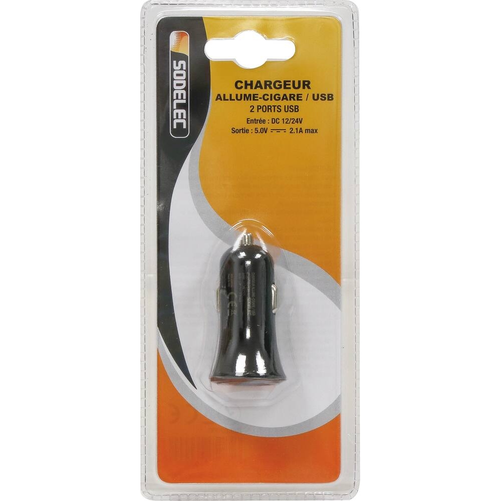 Chargeur allume cigare double sortie USB 2x1A - SODELEC - 03000