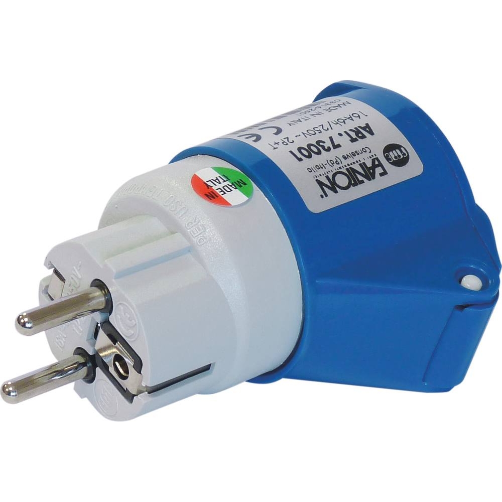 Adaptateur fiche mâle Schuko 2P+T avec prise femelle à clapet CE17 230V FANTON - 03263