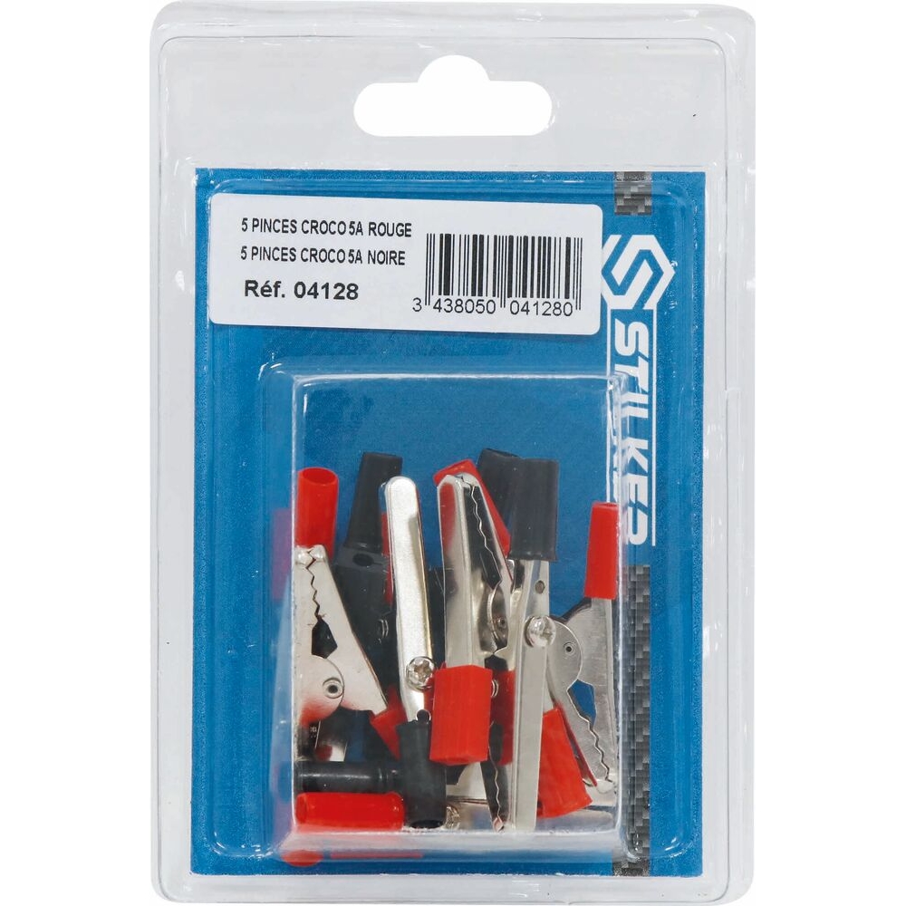 Pince crocodile gainée rouge et noire assortiment - de 10 pcs STILKER - 04128