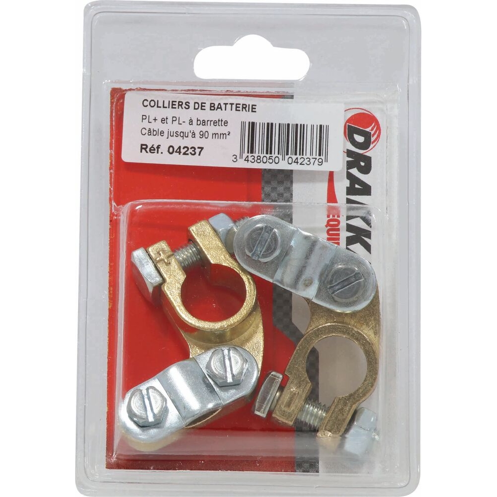 Colliers de batterie PL à barrette/double serrage 90mm²/pôle (+ et -) - DRAKKAR - 04237