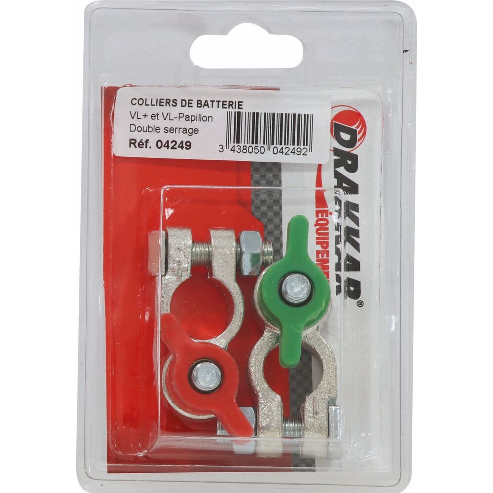Colliers de batterie VL double serrage/papillon/rouge et vert - de 2 pcs DRAKKAR - 04249