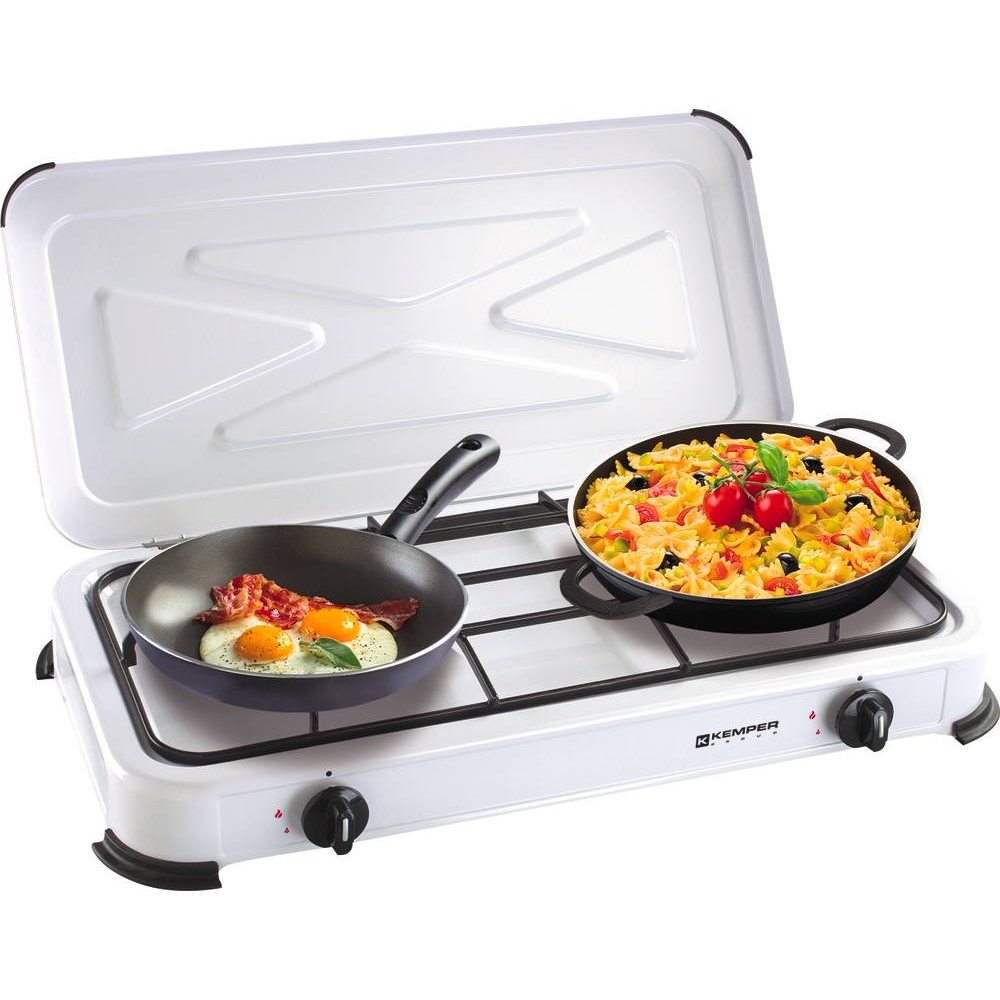 Réchaud à gaz 2 feux avec couvercle 1200/1400W KEMPER - 05750