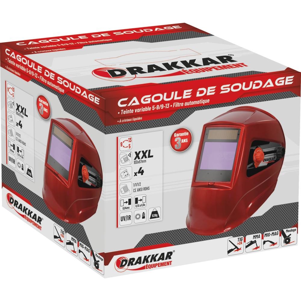 Cagoule de soudage automatique teinte 5/9-9/13 vision 100x67mm DRAKKAR - 05858