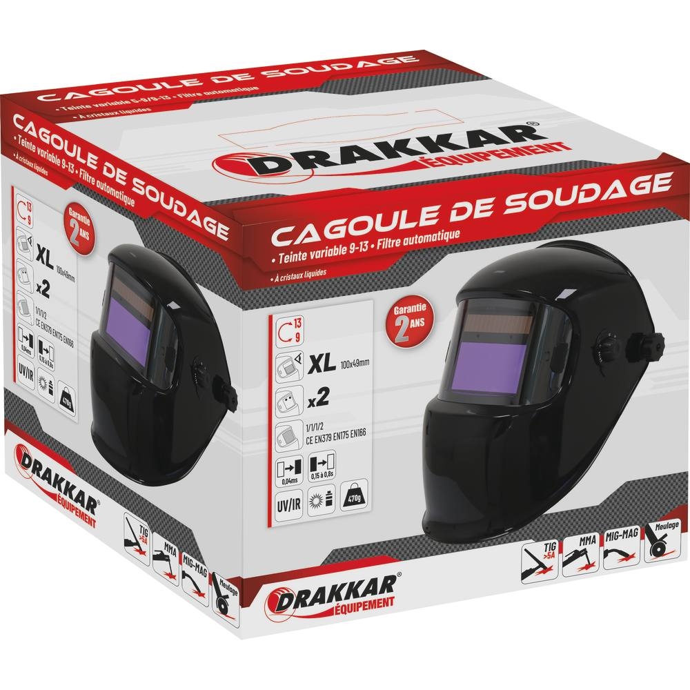 Cagoule de soudage automatique teinte 9/13 vision 100x49mm DRAKKAR - 05860