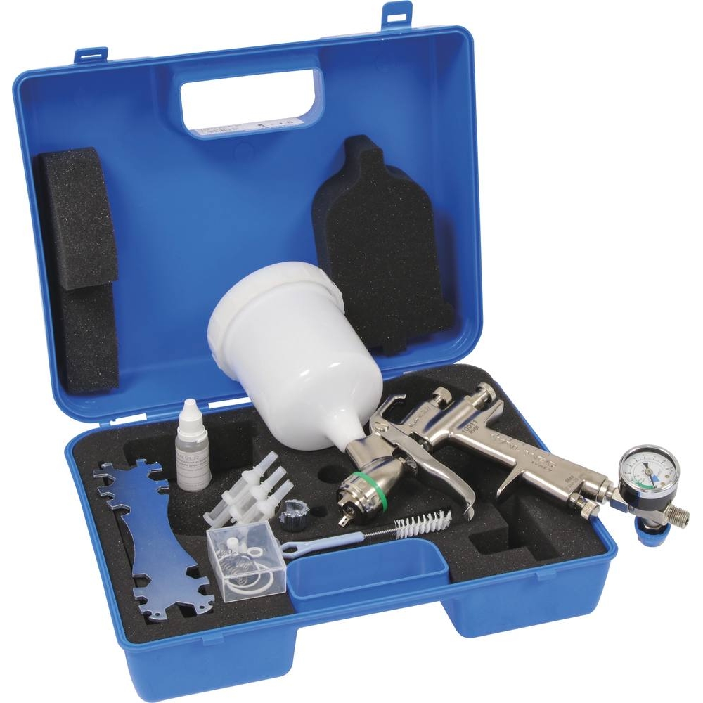 Pistolet de peinture HVLP godet supérieur 680ml buse 1,5mm avec régulateur de pression - en mallette WALMEC - 06430