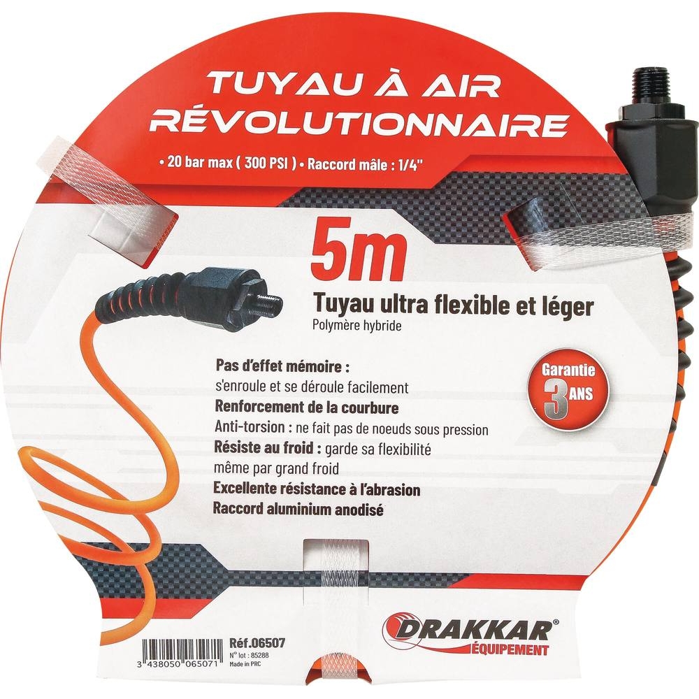 Rallonge tuyau air comprimé ultra flexible avec raccords 1/4