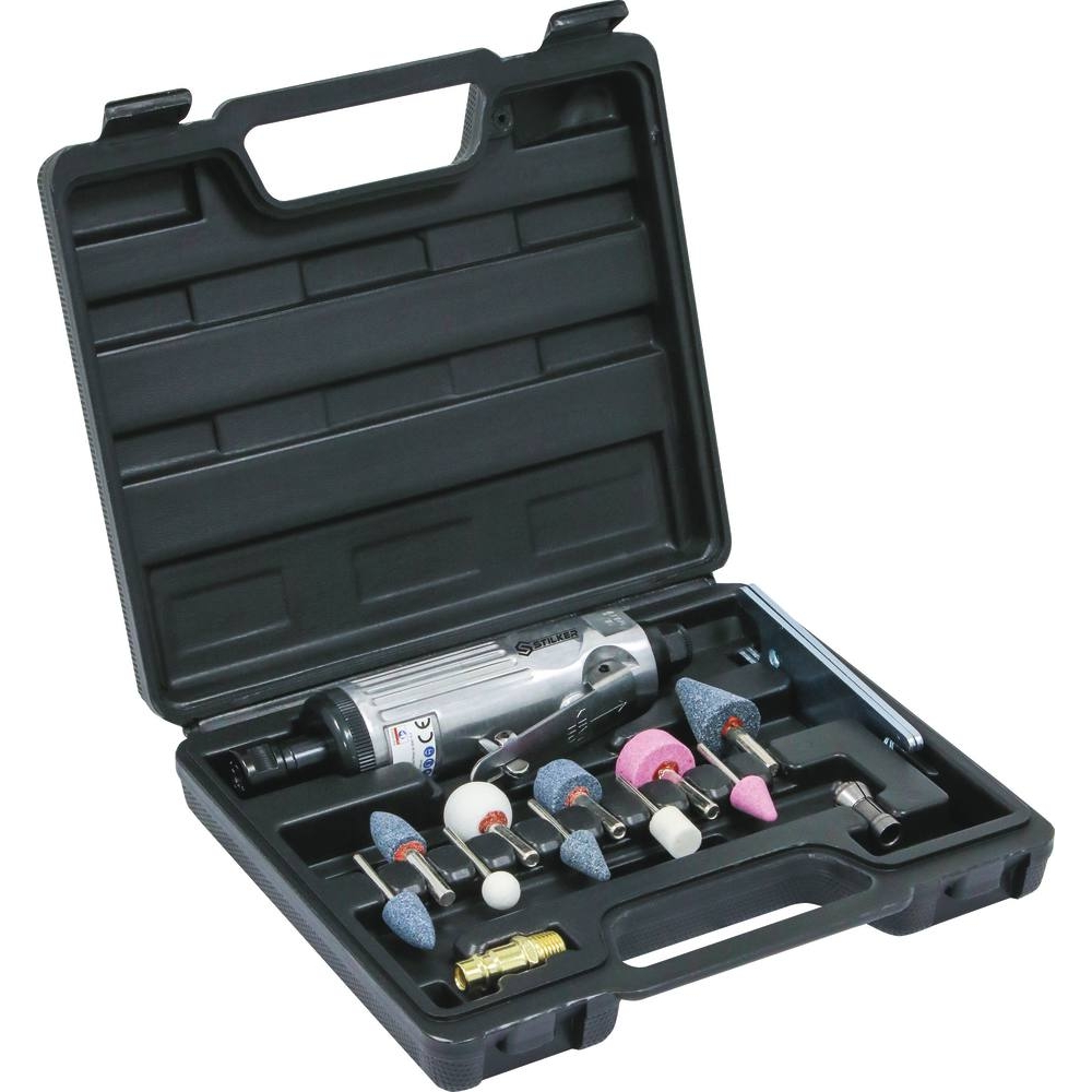 Meuleuse pneumatique droite - kit complet en mallette 16 pcs STILKER - 06953