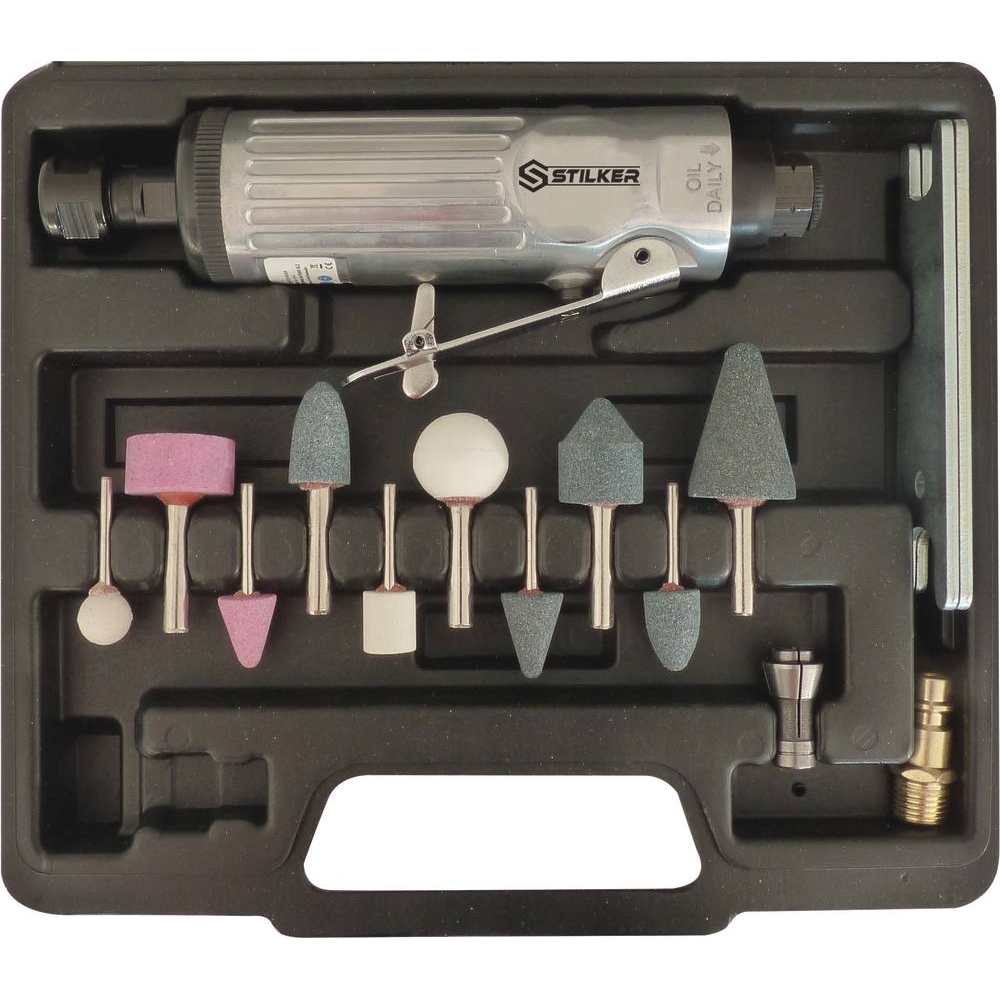Meuleuse pneumatique droite - kit complet en mallette 16 pcs STILKER - 06953