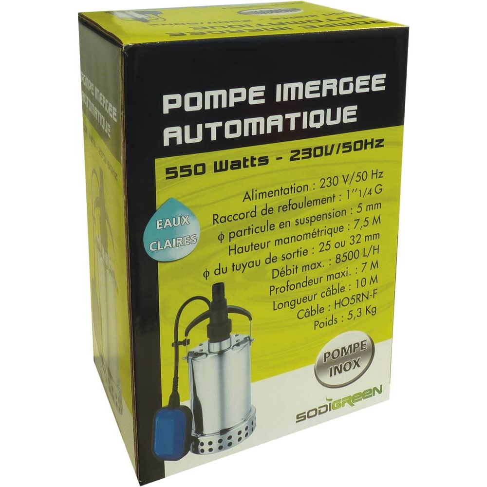 Pompe à eau immergée automatique inox 230V 550W avec flotteur DRAKKAR - 08134