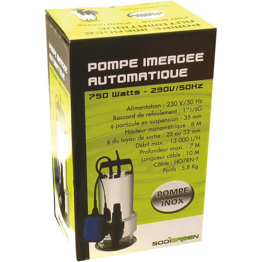 Pompe à eau immergée automatique inox 230V 750W avec flotteur DRAKKAR - 08144