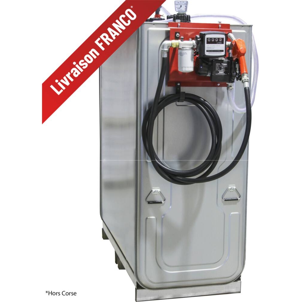 Cuve de stockage gasoil galvanisée 1500L double paroi avec station à gasoil 230V 60 l/min et pistolet automatique/compteur/filtre DRAKKAR - 08277