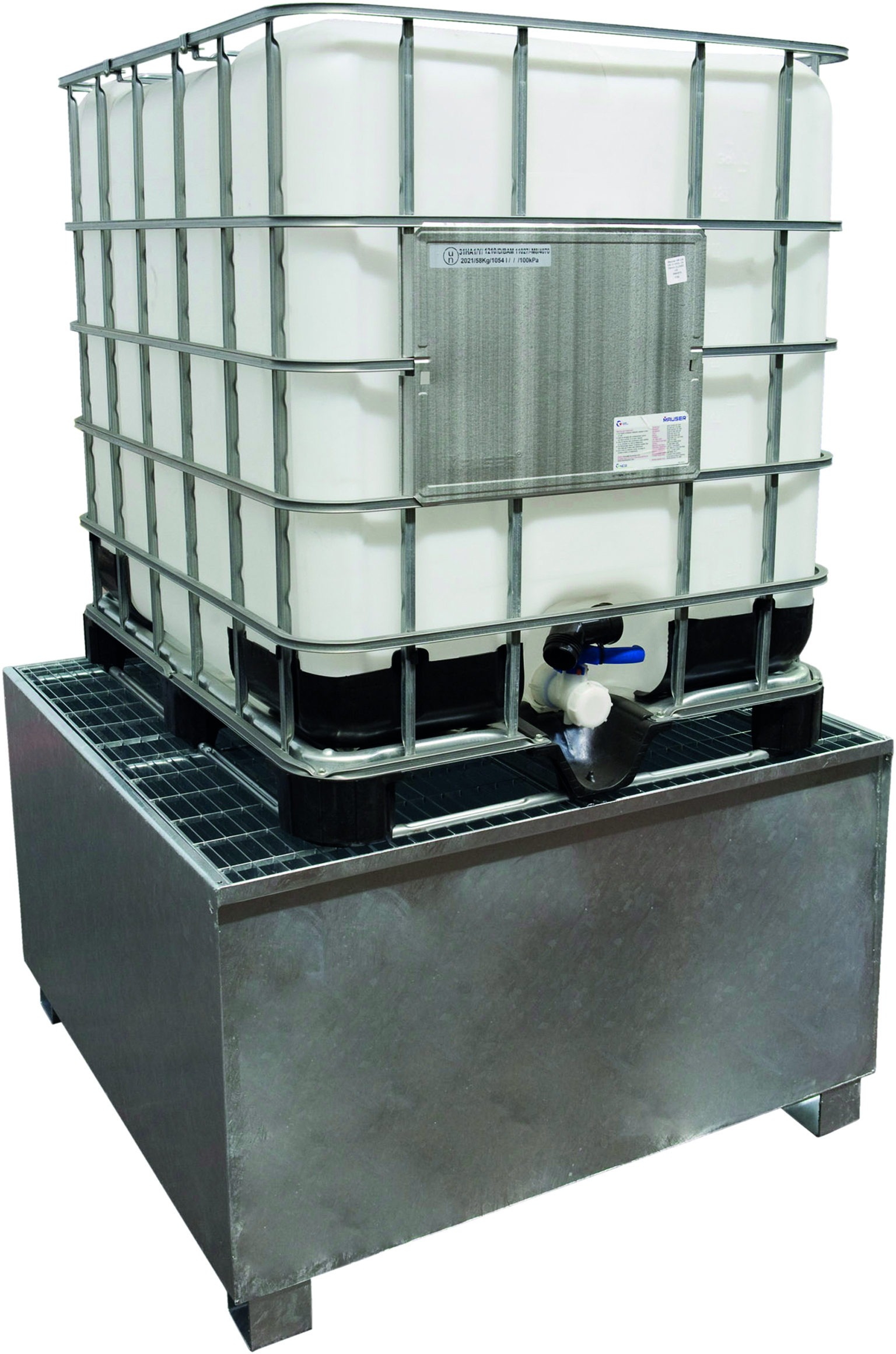 BAC DE RETENTION 1000L ACIER GALVA P/ 1 CUBITAINER 1000L -08326