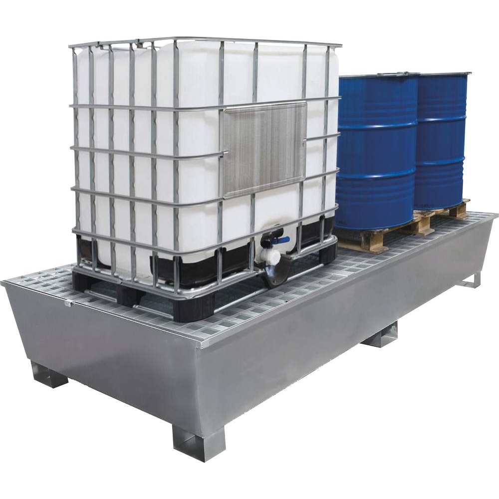 Bac de rétention 1000L avec caillebotis 100% acier - format XXL pour 2 IBC DRAKKAR - 08327