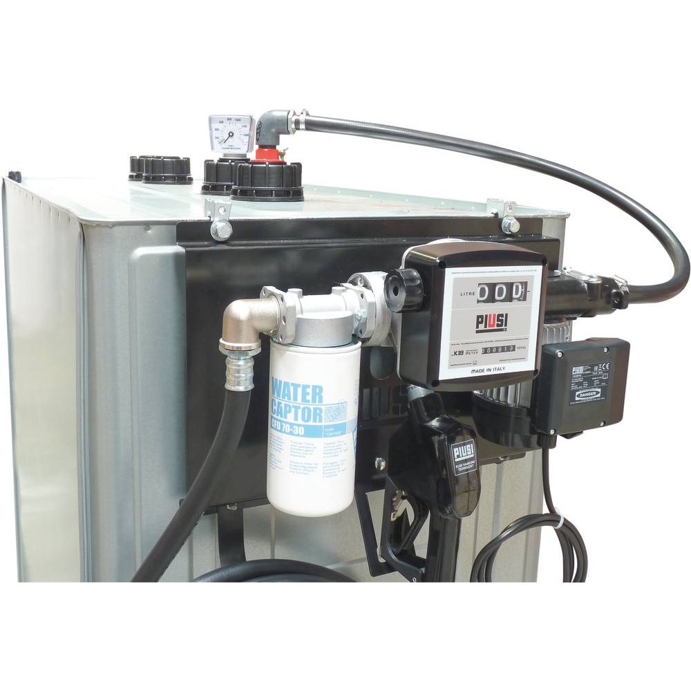 Cuve de stockage gasoil galvanisée 1500L double paroi avec station à gasoil 230V 56 l/min et pistolet automatique/compteur/filtre PIUSI - 08337