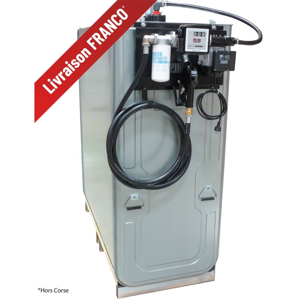 Cuve de stockage gasoil galvanisée 1500L double paroi avec station à gasoil 230V 56 l/min et pistolet automatique/compteur/filtre PIUSI - 08337