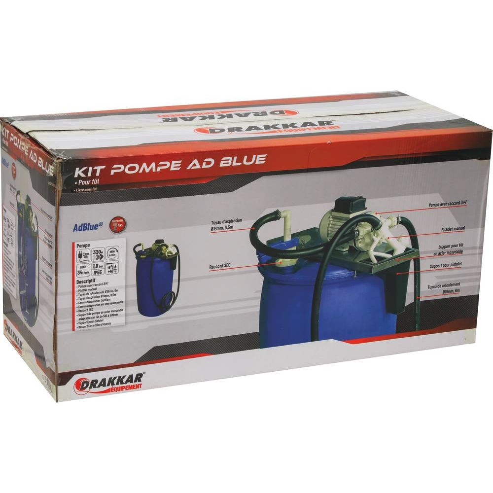 Pompe électrique AdBlue 230V 330W 34 l/min - kit station pour fût DRAKKAR - 08520