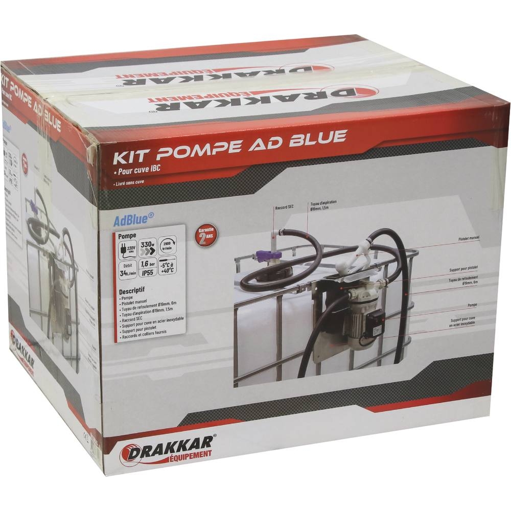 Pompe électrique AdBlue 230V 330W 34 l/min - kit station pour cuve IBC DRAKKAR - 08525
