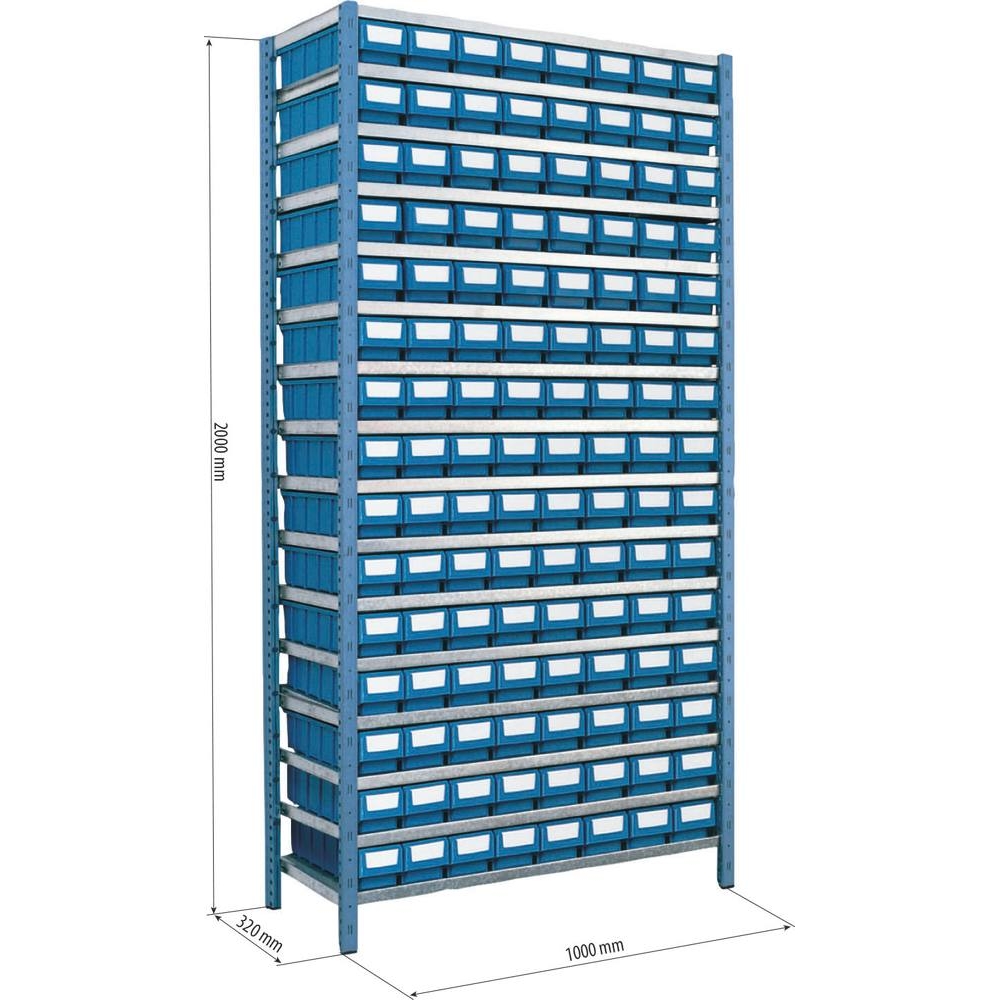 Etagère avec 120 boîtes à bec et 360 séparations 2000x1000x320mm TAYG - 09051